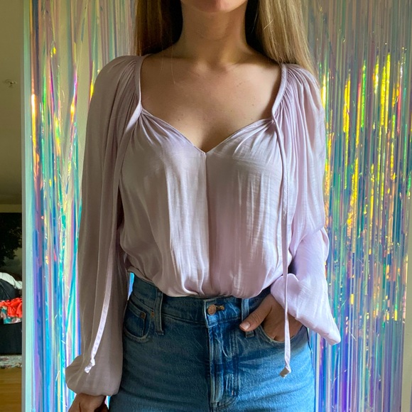 💦[ Jennifer Lopez ] Flowy Front Tie V-Neck JLO Blouse - Picture 1 of 13